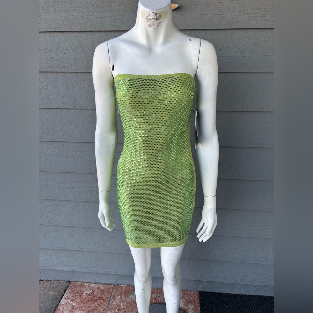 Hera Collection Lime Green Strapless Mesh Bodycon Dress